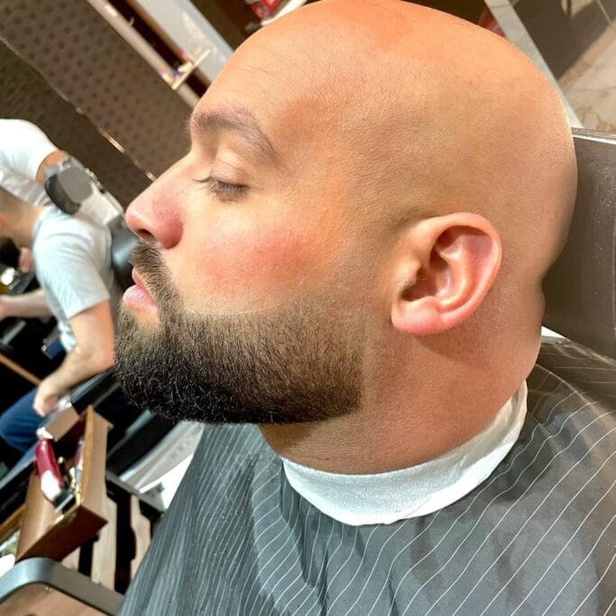 Bald haircut with circle beards