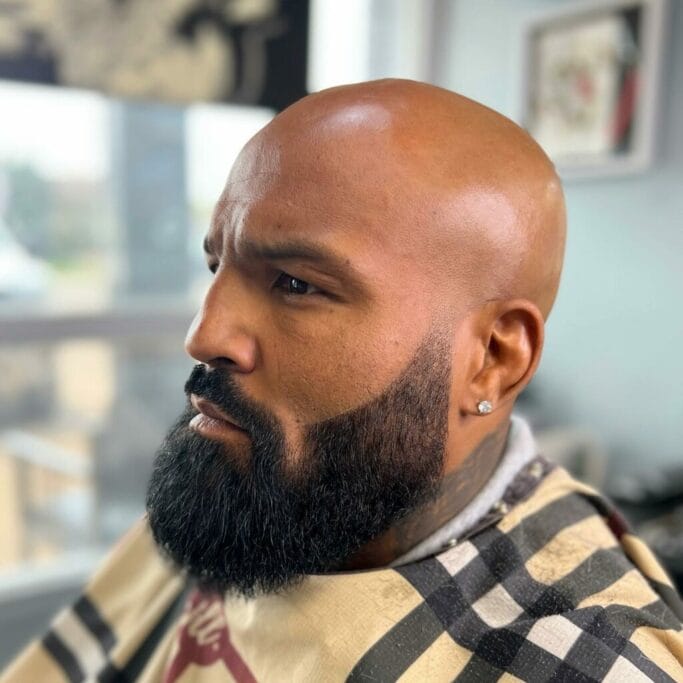 Boxed beard style on bald haed