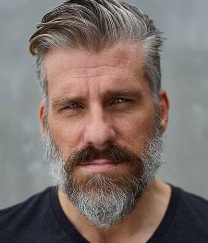 Beard Styles for Older Men: Timeless Looks for Mature Faces 19 Gray Beard and Mustache with High Fade Beard Styles for Older Men: Timeless Looks for Mature Faces