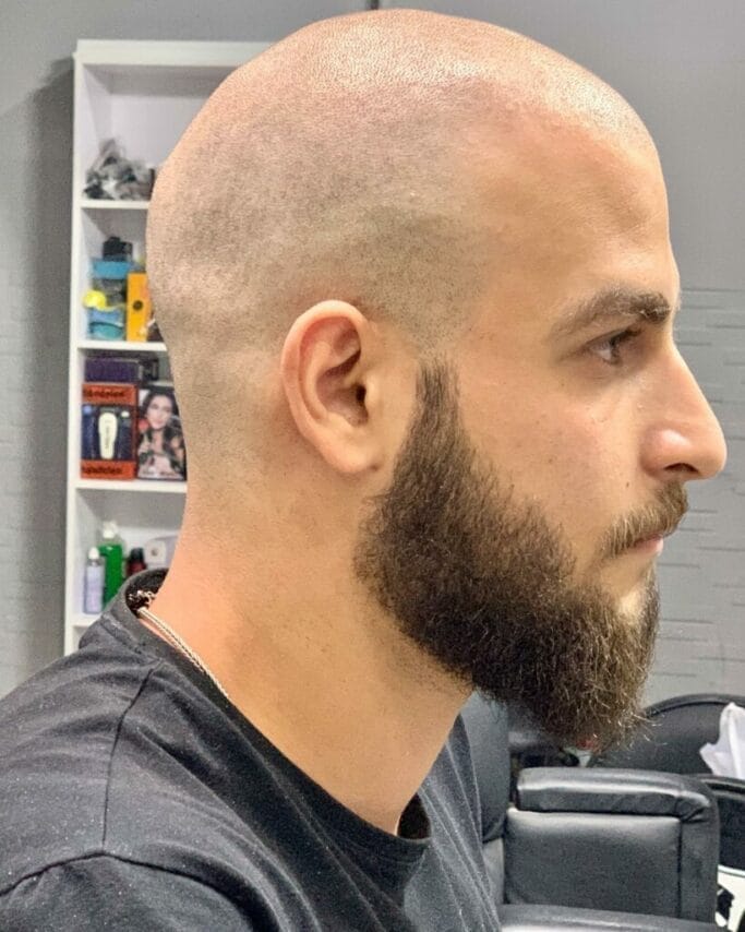 20 Exclusive Beard Styles for Bald Heads 37 Slightly pointed beard style for bald haircut