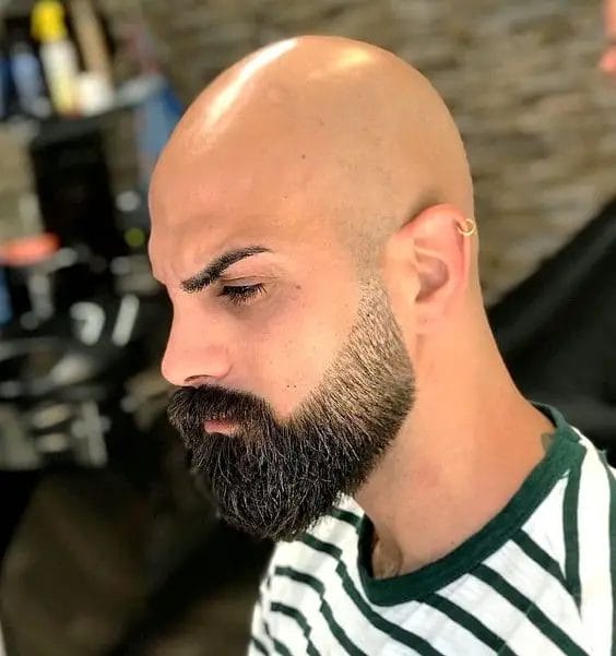 Full and rounded Beard Style Bald Head