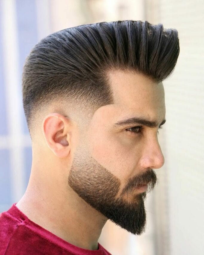 Skin Fade with High Top and Designed Temple