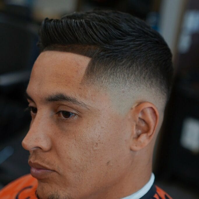 Combover haircut with lineup