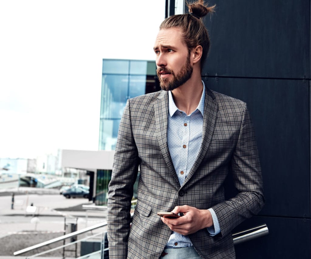 Man Bun Slicked Back Hairstyle for wedding
