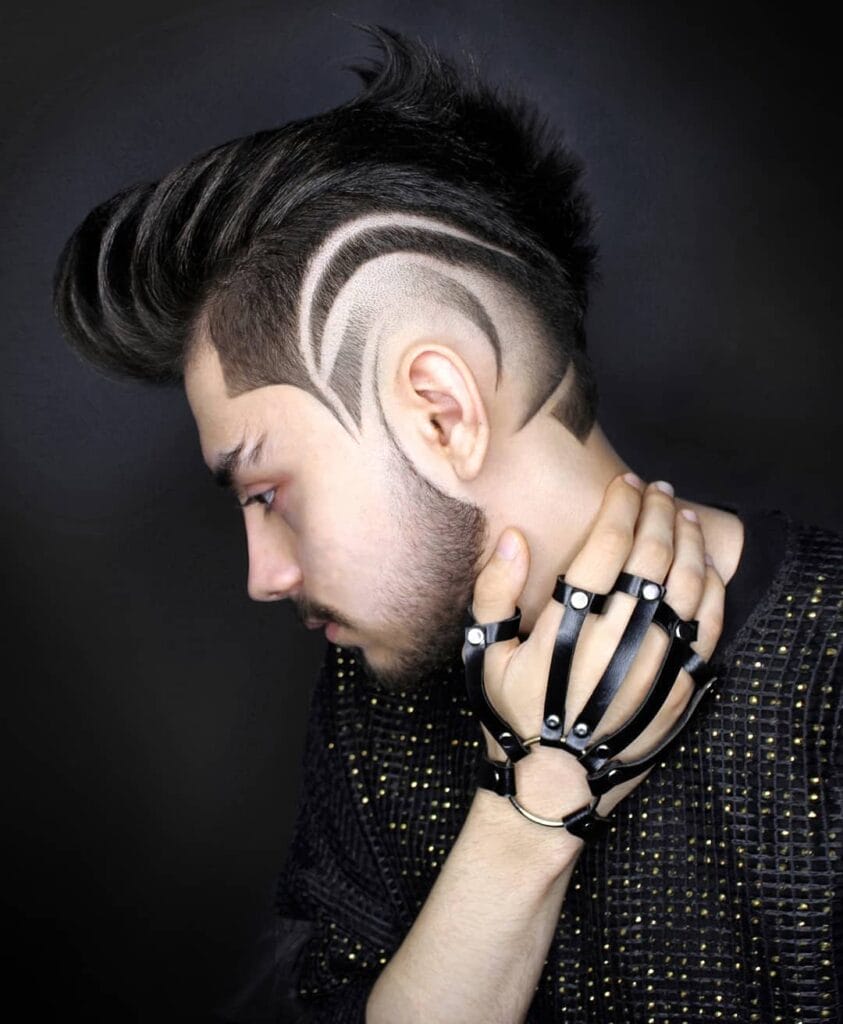Pompadour Hairstyle with Geometrically Designed (Low Fade Haircut Designs)