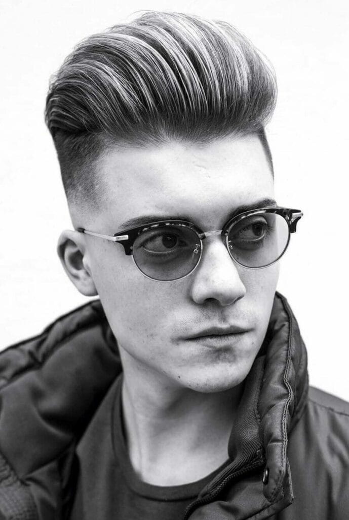 Slicked Back Pompadour with Glasses 33 Slicked Back Haircut for a Sleek and Youthful Appearance