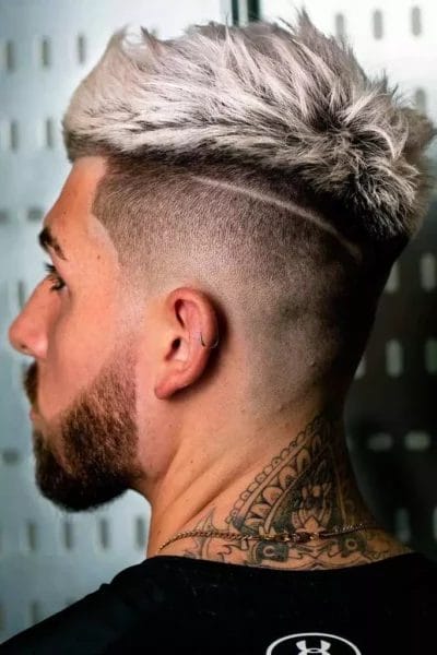 Deep Side Part Undercut Silver Hair