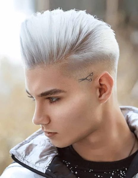 Low Fade Comb Over Silver Hair