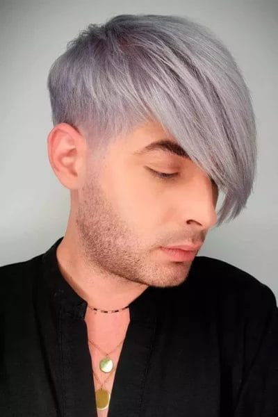 Low Fade Comb Over Silver Hair