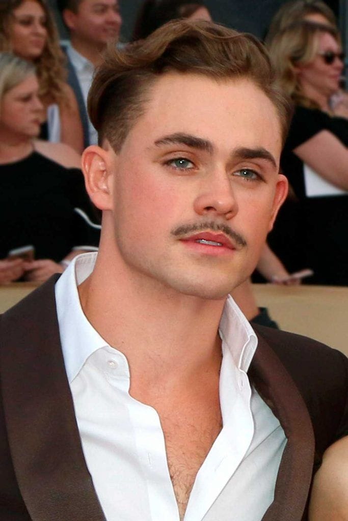 pencil mustache dacre montgomery 683x1024 1 20 Hottest Pencil Mustache Styles to Try Today